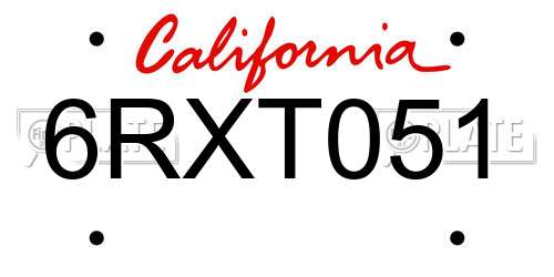 6RXT051 California License Plate