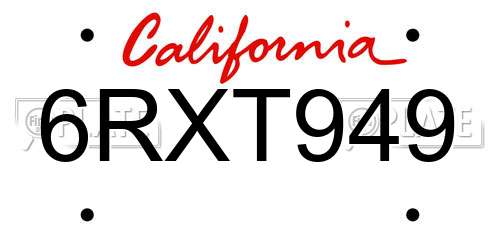 6RXT949 California License Plate