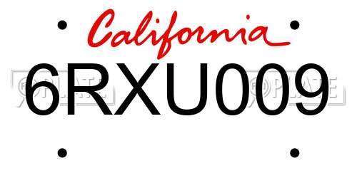 6RXU009 California License Plate