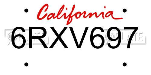 6RXV697 California License Plate