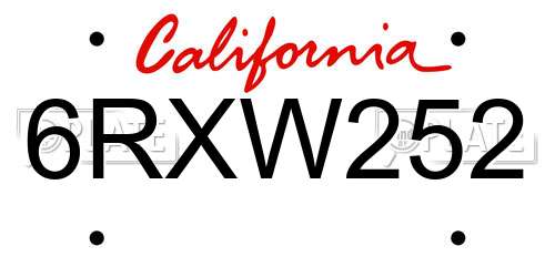 6RXW252 California License Plate