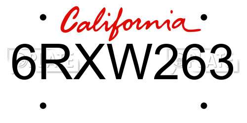 6RXW263 California License Plate