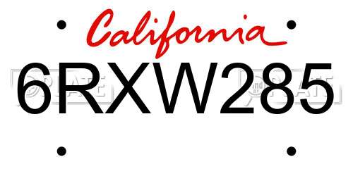 6RXW285 California License Plate