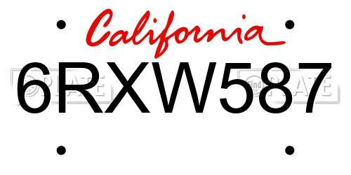 6RXW587 California License Plate