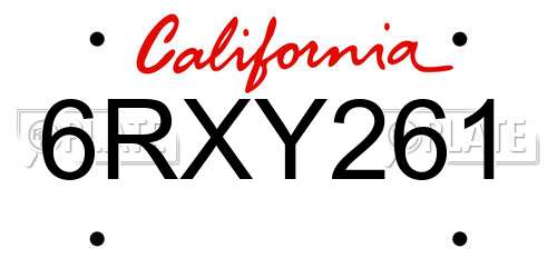 6RXY261 California License Plate