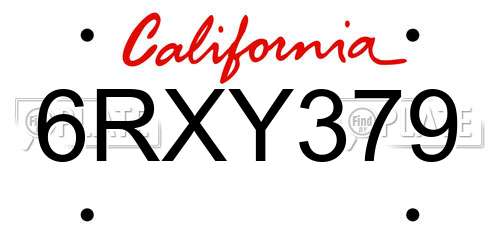 6RXY379 California License Plate