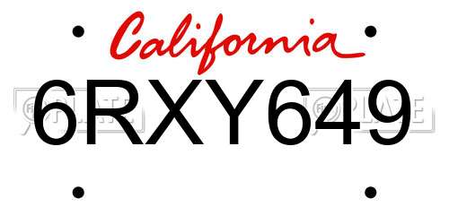 6RXY649 California License Plate