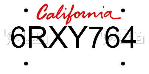6RXY764 California License Plate