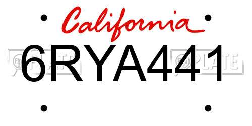 6RYA441 California License Plate