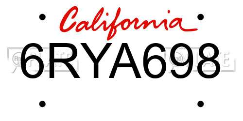 6RYA698 California License Plate