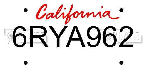6RYA962 California License Plate