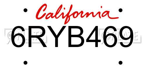 6RYB469 California License Plate