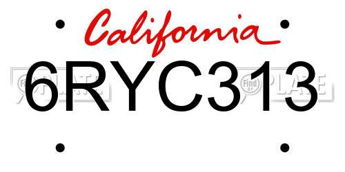 6RYC313 California License Plate