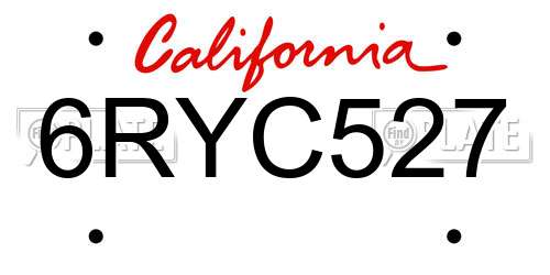 6RYC527 California License Plate