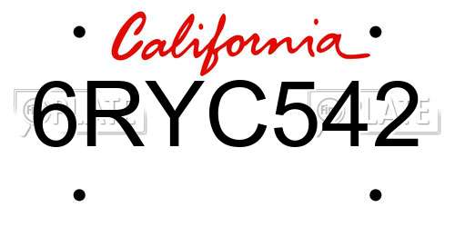 6RYC542 California License Plate