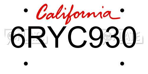 6RYC930 California License Plate