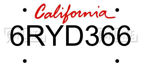6RYD366 California License Plate