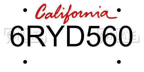6RYD560 California License Plate