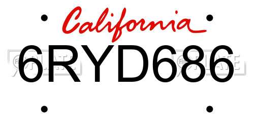 6RYD686 California License Plate