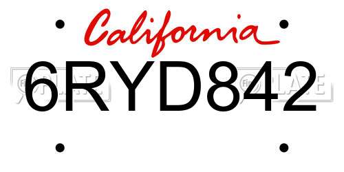 6RYD842 California License Plate