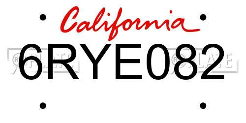 6RYE082 California License Plate
