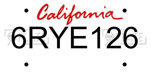 6RYE126 California License Plate