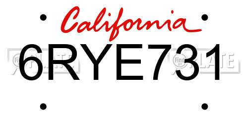 6RYE731 California License Plate