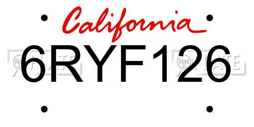 6RYF126 California License Plate