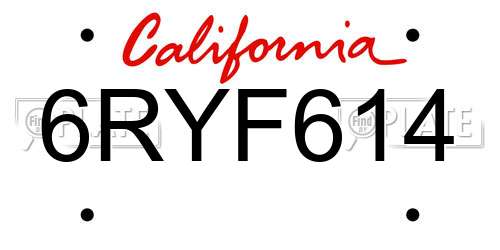 6RYF614 California License Plate