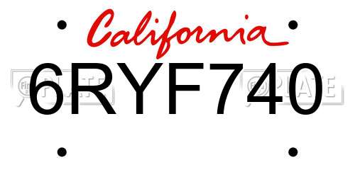6RYF740 California License Plate
