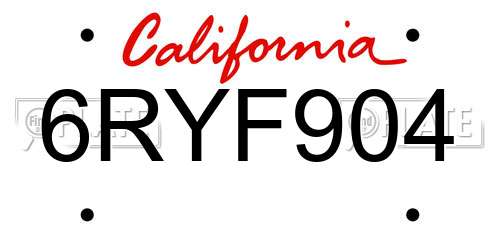 6RYF904 California License Plate