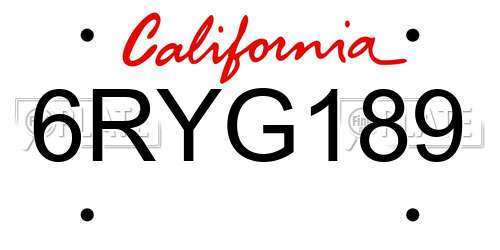 6RYG189 California License Plate