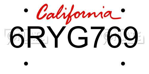 6RYG769 California License Plate