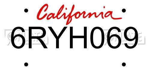 6RYH069 California License Plate