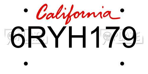 6RYH179 California License Plate