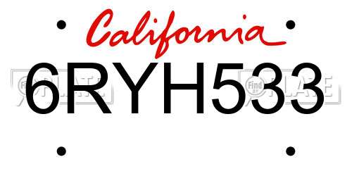6RYH533 California License Plate