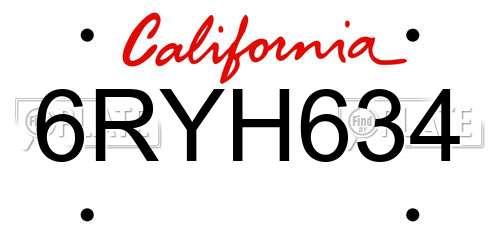 6RYH634 California License Plate