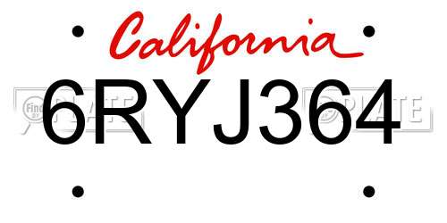 6RYJ364 California License Plate