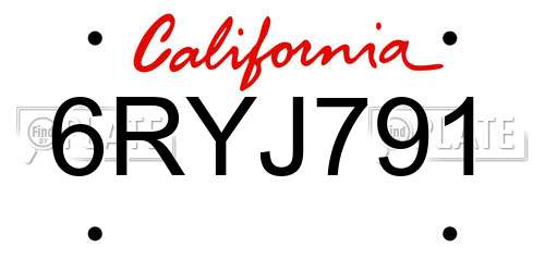 6RYJ791 California License Plate