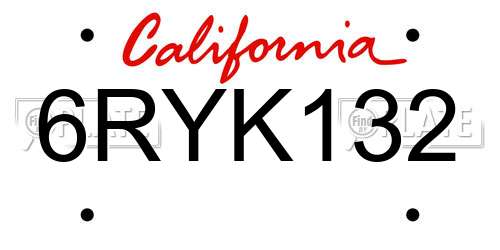 6RYK132 California License Plate