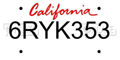 6RYK353 California License Plate