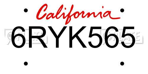 6RYK565 California License Plate