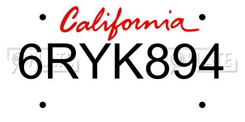 6RYK894 California License Plate