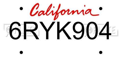 6RYK904 California License Plate