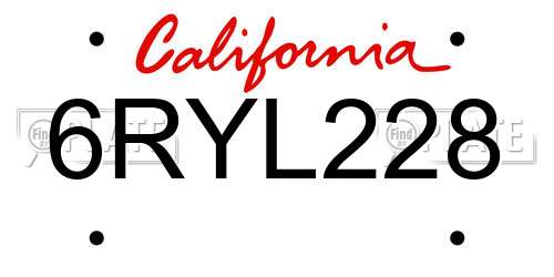 6RYL228 California License Plate