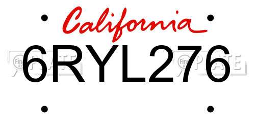 6RYL276 California License Plate