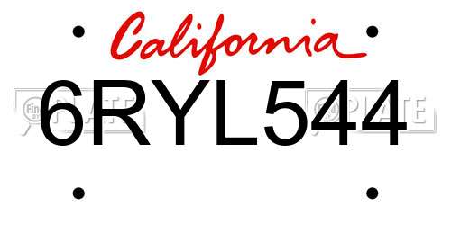 6RYL544 California License Plate