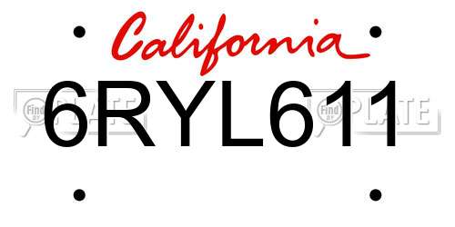 6RYL611 California License Plate