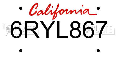 6RYL867 California License Plate