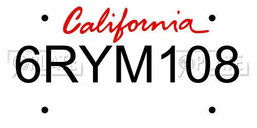 6RYM108 California License Plate
